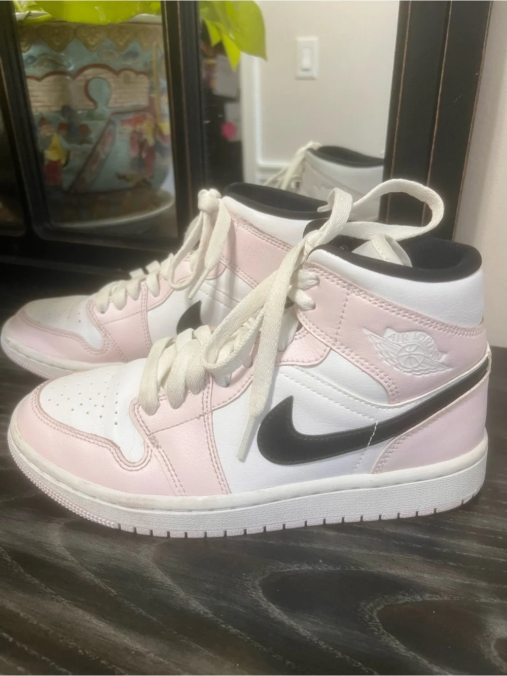 Nike Air Jordan 1 Mid Women’s Sneakers - White & Light Pink Youth Size 6